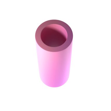 3 boyutlu metalik boru. Gerçekçi geometrik parlak pembe ve leylak desenli şablon tasarımı çizimi. Kırpma yolu ile izole edilmiş minimalist model.