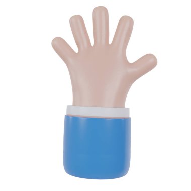 3D el simgesi oluştur. Beş parmak çizgi film karakteri hoş geldin jesti ya da sunum konsepti. İş klip sanatı izole kırpma yolu.