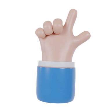 3D el simgesi, resimleme dahil iki parmak gösteriyor. Çizgi film karakteri. İş klip sanatı izole kırpma yolu.