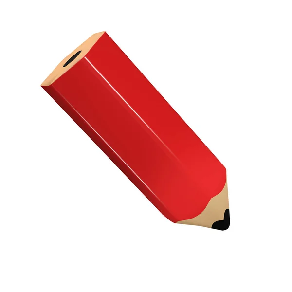 Realisztikus Piros Ceruza Írószer Iskolai Ikonhoz Színes Rajz Festészet Eszköz — Stock Fotó