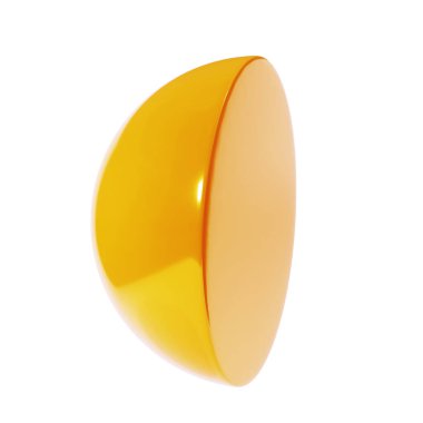 3 boyutlu element yarı küre altın geometrik şekil. Gerçekçi parlak şablon dekoratif tasarım çizimi. Minimalist parlak yarı küre yarım daire hacimli maket yolu izole edilmiş..