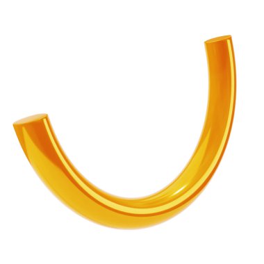 3 boyutlu soyut şekil, geometrik altın metali sembolize ediyor. Gerçekçi parlak altın renkli şablon dekoratif tasarım çizimi. Minimalist parlak yarı halka maketi kırpma yolu ile izole edildi.