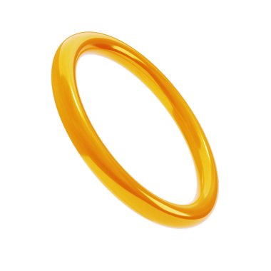 3D şekil metalik altın soyut yüzük. Kesme yolu ile izole edilmiş parlak geometrik ilkel altın nesne. Yanardöner moda tasarımı.