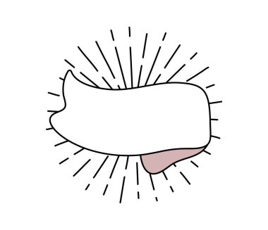 Güneş ışınlı siyah monolin kurdelesi. Satır simgesi, Web tasarım ögesi. El çizimi vektör çizimi. İş metniniz, tebrik kartınız ve tatil kopyalarınız için yer.