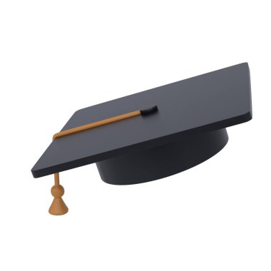 Mezuniyet üniversitesi ya da üniversite siyah şapkalı 3D gerçekçi illüstrasyon kırpma yolu ile izole edilmiş. Diploma töreni ve eğitim programları tasarımı için unsur.