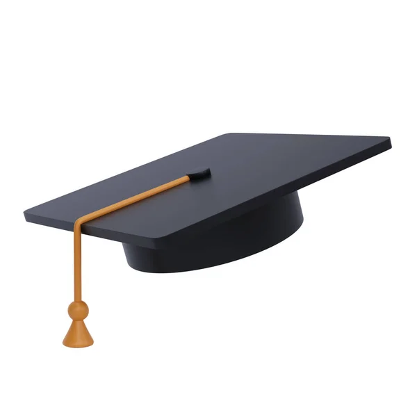 Απόφοιτος Πανεπιστήμιο Κολέγιο Μαύρο Καπέλο Ρεαλιστική Απεικόνιση Απομονώνονται Περικοπή Διαδρομή — Φωτογραφία Αρχείου