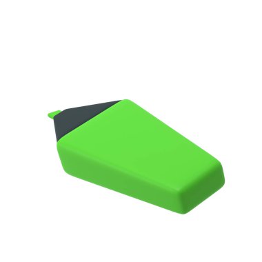 Okul yönetimi için 3D yeşil fosforlu kalem simgesi. Kırtasiye önemli ileti gösterimi düzenlenebilir görüntüleme izole edildi.