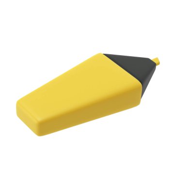 Okul yönetimi için 3D sarı fosforlu kalem simgesi. Kırtasiye önemli ileti gösterimi resimleme düzenlenebilir kırpma yolu ile izole.