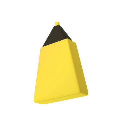 Okul yönetimi için 3D sarı fosforlu kalem simgesi. Kırtasiye önemli ileti gösterimi resimleme düzenlenebilir kırpma yolu ile izole.