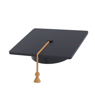 Mezuniyet üniversitesi ya da üniversite siyah şapkalı 3D gerçekçi illüstrasyon kırpma yolu ile izole edilmiş. Diploma töreni ve eğitim programları tasarımı için unsur.