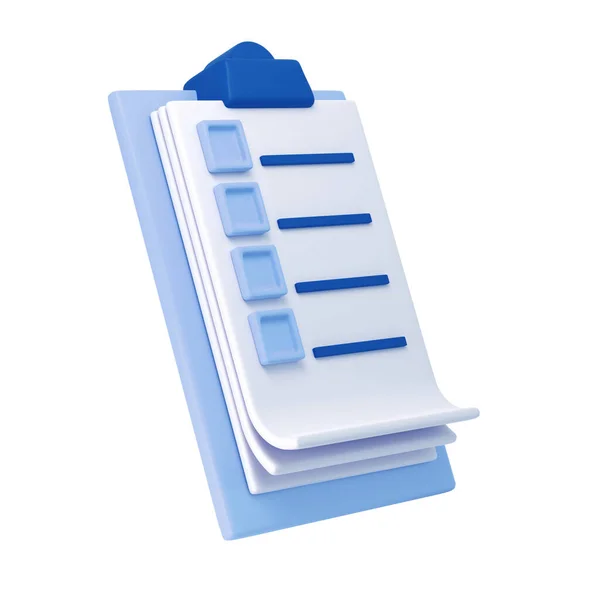 3D白色剪贴板图标任务管理检查列表蓝色平面背景 工作计划概念 快速清单 张贴计划 生产力清单 — 图库照片