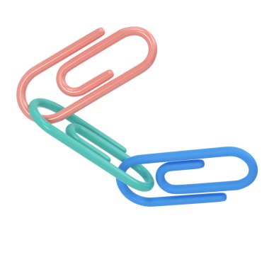 Üç klip 3D ikon okulu. Kağıt ve belgeler için ses düzeyi aracı. Çizimler ve çizimler için mavi, pembe ve yeşil sağlam tutucu. Ofis ve ev aksesuarları için sabit klasör