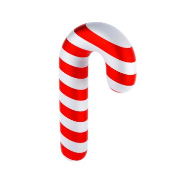 Noel şeker bastonu kışı. Geleneksel kırmızı ve beyaz çizgili Xmas şekeri. Çizgili desenli Noel Baba karamel bastonu. Resim kırpma yolu ile izole edildi.