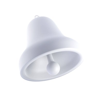 Kesme yolu ile izole edilmiş üç boyutlu beyaz çan simgesi. Sosyal medya bildirim olayı hatırlatması. Noel oyuncağı.