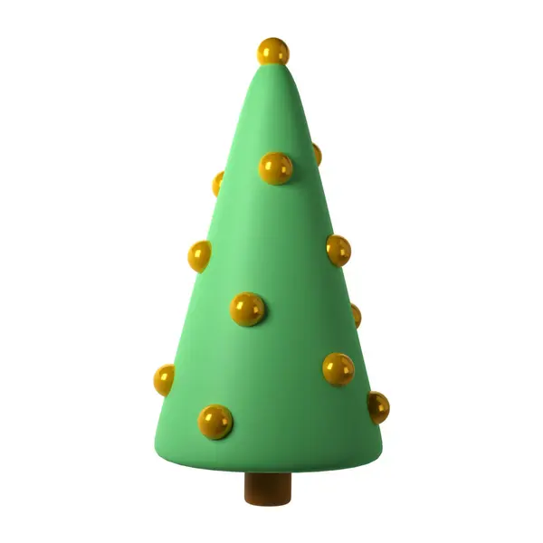 Cute Christmas Tree Toy Icon Golden Ball Render Illustration Clipping — Stock Photo, Image