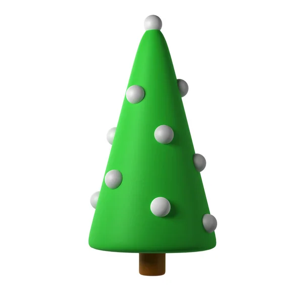 Bonito Ícone Brinquedo Árvore Natal Com Bola Branca Renderizar Ilustração — Fotografia de Stock