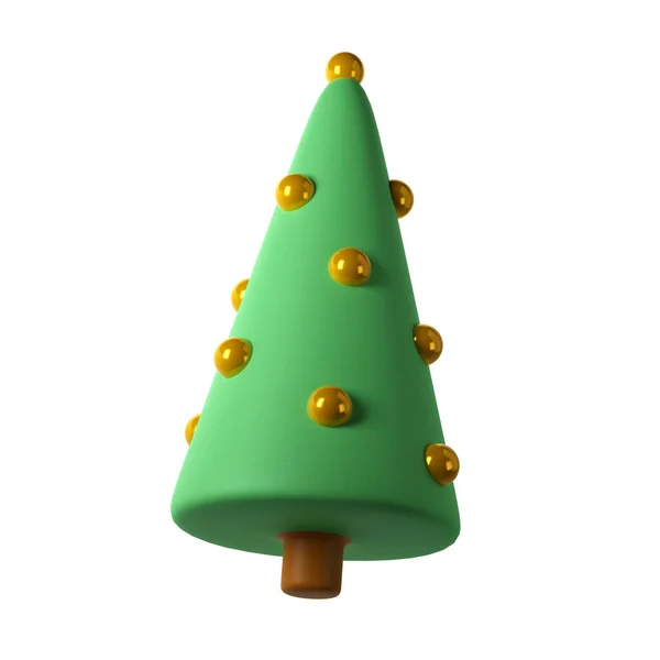 Bonito Ícone Brinquedo Árvore Natal Com Bola Dourada Renderizar Ilustração — Fotografia de Stock