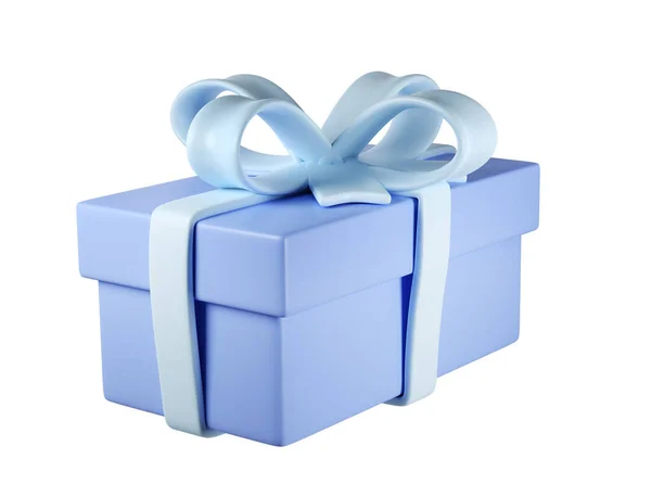 Μπλε Κουτί Δώρου Εικονίδιο Παστέλ Κορδέλα Τόξο Απομονώνονται Περικοπή Διαδρομή — Φωτογραφία Αρχείου