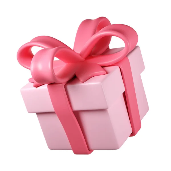 Růžová Vánoční Dárková Krabička Ikona Pastelovou Stuhou Luk Izolované Výstřižkem — Stock fotografie