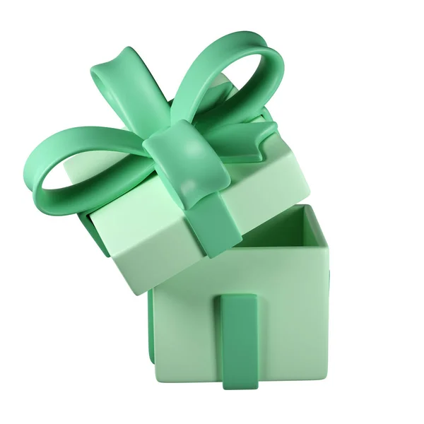 Verde Abrir Ícone Caixa Presente Natal Com Fita Pastel Arco — Fotografia de Stock
