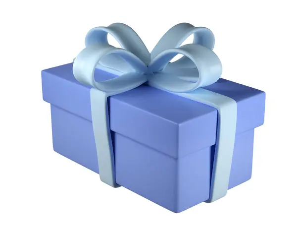 Ícone Caixa Presente Natal Azul Com Laço Fita Pastel Isolado — Fotografia de Stock