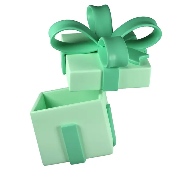 Verde Abrir Ícone Caixa Presente Natal Com Fita Pastel Arco — Fotografia de Stock
