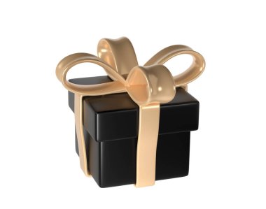 Beyaz arka planda altın kurdeleli Kara Cuma hediye kutusu ikonu. Render Shop modern tatil. Şimdiki alışveriş afişi veya poster için gerçekçi simge.