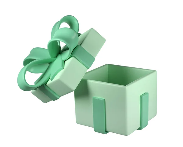 Icono Caja Regalo Navidad Abierta Verde Con Lazo Cinta Pastel —  Fotos de Stock