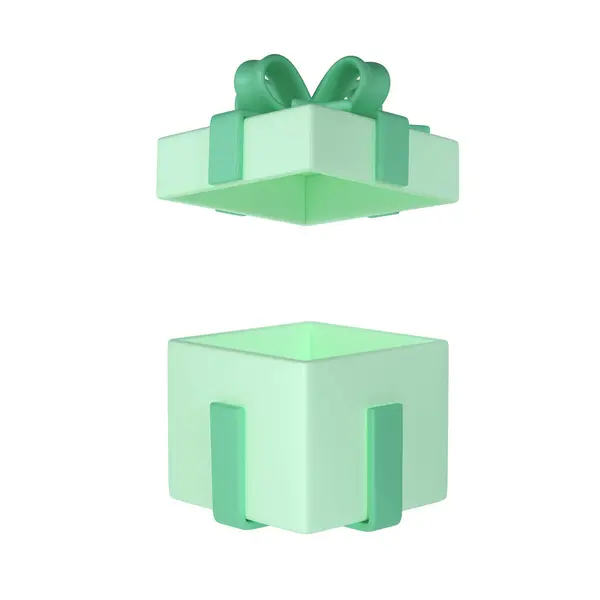 Zelená Otevřená Vánoční Dárková Krabička Ikona Pastelovou Stuhou Luk Bílém — Stock fotografie