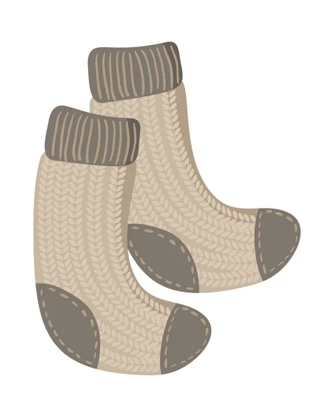 Плоска Осіння Ілюстрація Векторні Теплі Язані Шкарпетки Білому Тлі Ручний — стоковий вектор
