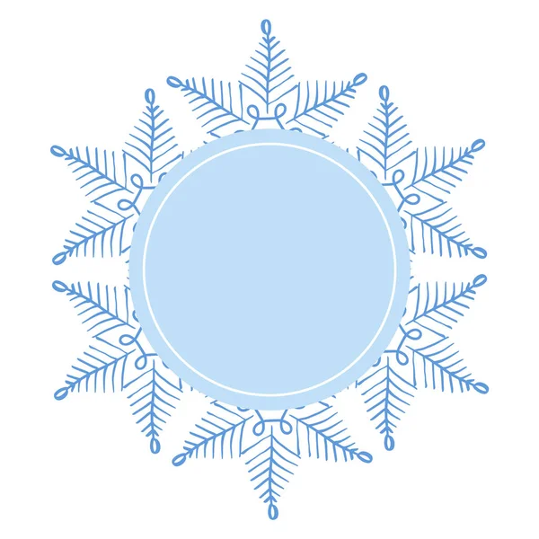圆形圣诞冬季装饰雪片圆形框架与空蓝色中心 装饰为贺卡 邀请函 网页设计 — 图库矢量图片