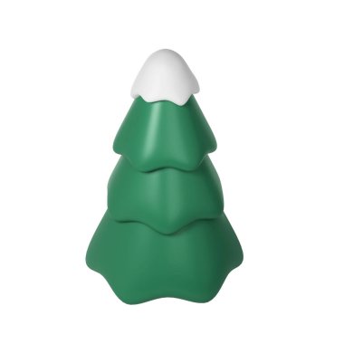 Karlı Noel ağacının 3D çizimi. Tatil elementi, Soyut Render Evergreen Ağaç firavunu 'nu izole etti. Mutlu Yeni Yıl Dekorasyonu Tatili. Yeni Yıl ve Xmas Kutlaması.