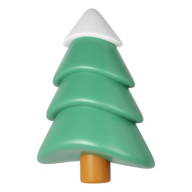 Karlı Noel ağacının 3D çizimi. Tatil elementi, Soyut Render Evergreen Ağaç firavunu 'nu izole etti. Mutlu Yeni Yıl Dekorasyonu Tatili. Yeni Yıl ve Xmas Kutlaması.