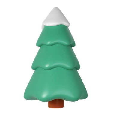 Karlı Noel ağacının 3D çizimi. Tatil elementi, Soyut Render Evergreen Ağaç firavunu 'nu izole etti. Mutlu Yeni Yıl Dekorasyonu Tatili. Yeni Yıl ve Xmas Kutlaması.