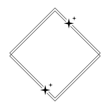 Yıldızlı modaya uygun doğrusal eşkenar dörtgen çerçeve, modern minimalist estetik çizgi elementleri, geometrik biçimler. Sosyal medya veya poster tasarımı için vektör pırıltısı, basit dekoratif boho tarzı kenar.