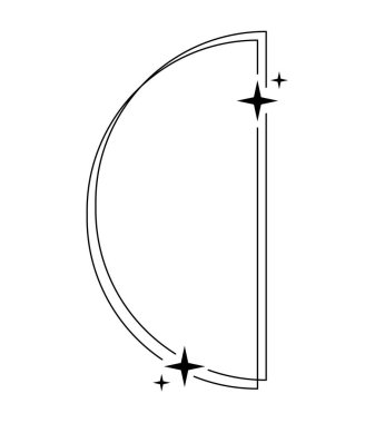 Yıldızlı modaya uygun yarı daire çerçeve, modern minimalist estetik çizgi elementleri, geometrik formlar. Sosyal medya veya poster tasarımı için vektör pırıltısı, basit dekoratif boho tarzı kenar.