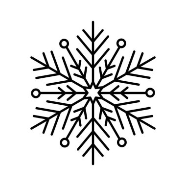 Basit bir Noel ikonu kar tanesi. Soyut kar logosu dondurucu soğuk hava. Kış yağmuru. Çizgi sanatı tarzında düz vektör illüstrasyonu.