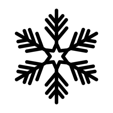 Basit bir Noel ikonu kar tanesi. Soyut kar logosu dondurucu soğuk hava. Kış yağmuru. Çizgi sanatı tarzında düz vektör illüstrasyonu.