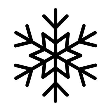 Basit bir Noel ikonu kar tanesi. Soyut kar logosu dondurucu soğuk hava. Kış yağmuru. Çizgi sanatı tarzında düz vektör illüstrasyonu.