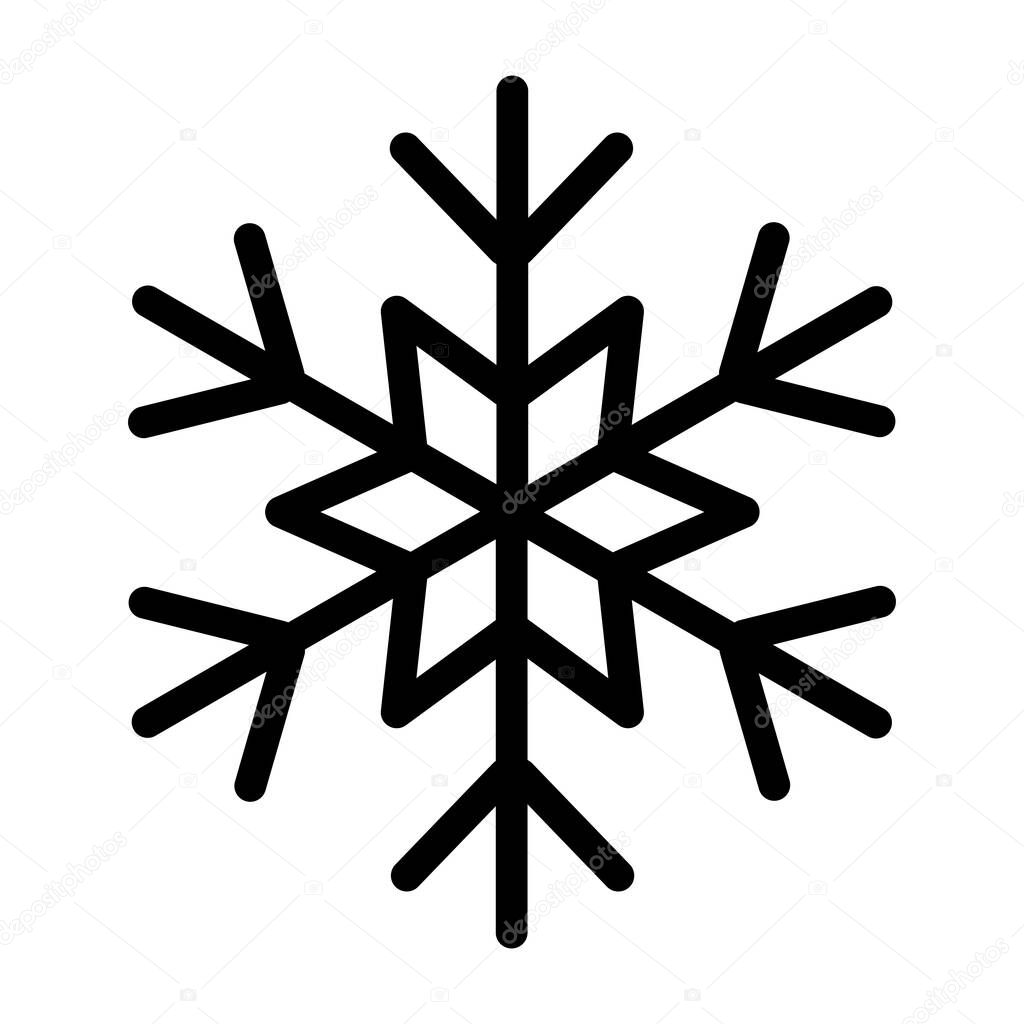 Simple christmas icon snowflake. Abstract snow logo frost cold weather. Winter precipitation. Flat vector illustration in line art style.