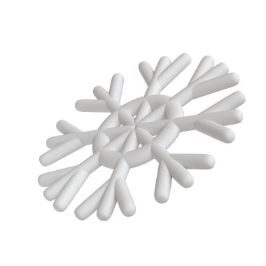 İzole edilmiş beyaz arka planda Noel beyaz ikonu kar tanesinin 3 boyutlu resmi. Parlak bir yüzey. Web tasarımı ve tebrik kartı için Mutlu Yeni Yıl Dekorasyonu Tatil Ögesi.
