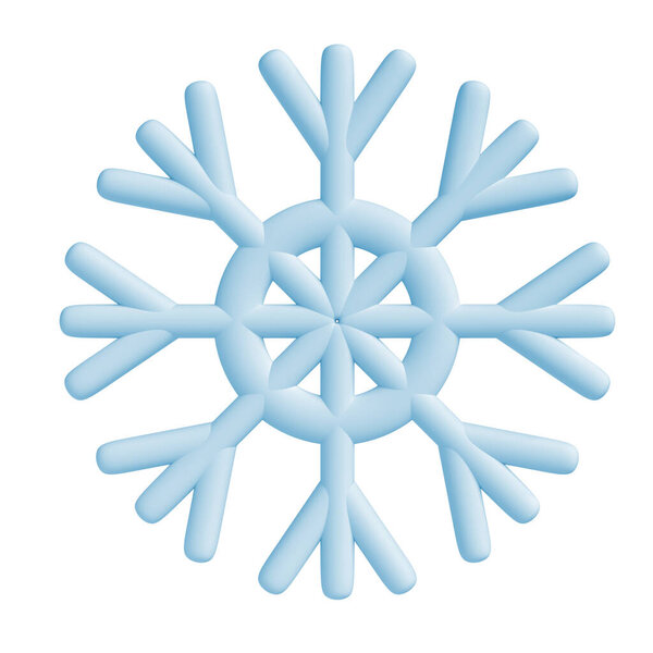 3d illustration of Christmas blue icon snowflake on white background. glossy surface. Happy New Year Decoration Holiday element for web design, greeting card.