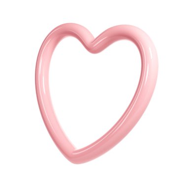 Beyaz arka planda 3D pembe, parlak kalp çerçevesi. Sevgililer Günü için uygun, Anneler Günü, Kadınlar Günü, düğün, çıkartma, tebrik kartı. 14 Şubat.