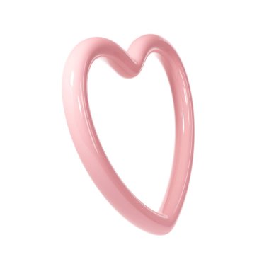 Beyaz arka planda 3D pembe, parlak kalp çerçevesi. Sevgililer Günü için uygun, Anneler Günü, Kadınlar Günü, düğün, çıkartma, tebrik kartı. 14 Şubat.