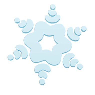 Beyaz arka planda Noel 'in mavi kış ikonu kar tanesinin 3 boyutlu resmi. Parlak bir yüzey. Web tasarımı ve tebrik kartı için Mutlu Yeni Yıl Dekorasyonu Tatil Ögesi.