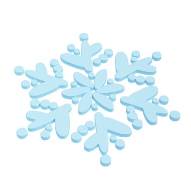 Beyaz arka planda Noel 'in mavi kış ikonu kar tanesinin 3 boyutlu resmi. Parlak bir yüzey. Web tasarımı ve tebrik kartı için Mutlu Yeni Yıl Dekorasyonu Tatil Ögesi.