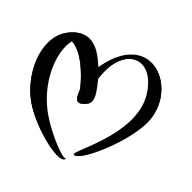 Love Vector siyah kalp şekilli fırça boyama ikonu. Karalama El Sevgililer Günü logosu çizdi. Tebrik kartı, düğün, kupa, fotoğraf örtüleri, tişört baskısı, broşür, poster tasarımı için dekor.