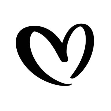 Love Vector siyah kalp şekilli fırça boyama ikonu. Karalama El Sevgililer Günü logosu çizdi. Tebrik kartı, düğün, kupa, fotoğraf örtüleri, tişört baskısı, broşür, poster tasarımı için dekor.