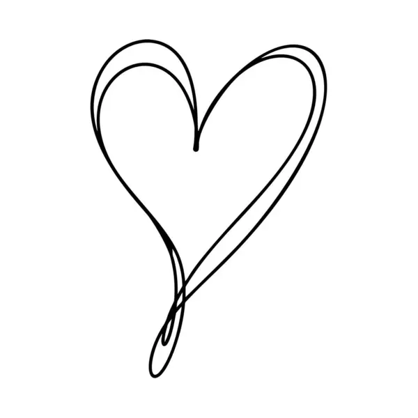 Liefde Hart Vector Lijn Illustratie Zwarte Omtrek Element Voor Valentijnsdag — Stockvector