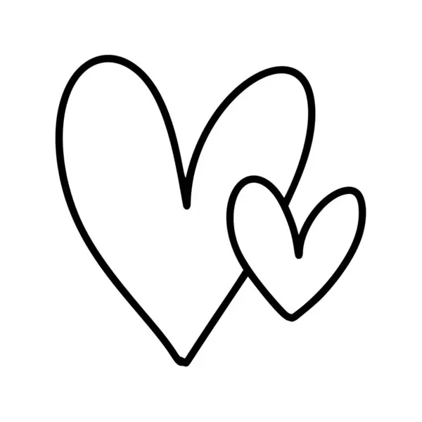 Love Monoline Icon Vector Doodle Two Hearts Hand Drawn Valentine — Stock Vector